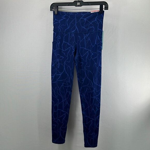 ID Ideology Compression Floral Print Pocket 7/8 Leggings Tartan Blue Size XS NWT - Picture 1 of 8